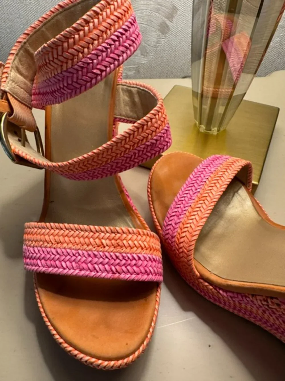 Stuart Weitzman Orange/Pink Wedge Sandals - Picture 5 of 7
